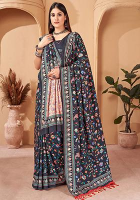 Black Digital Print Pashmina Sarees