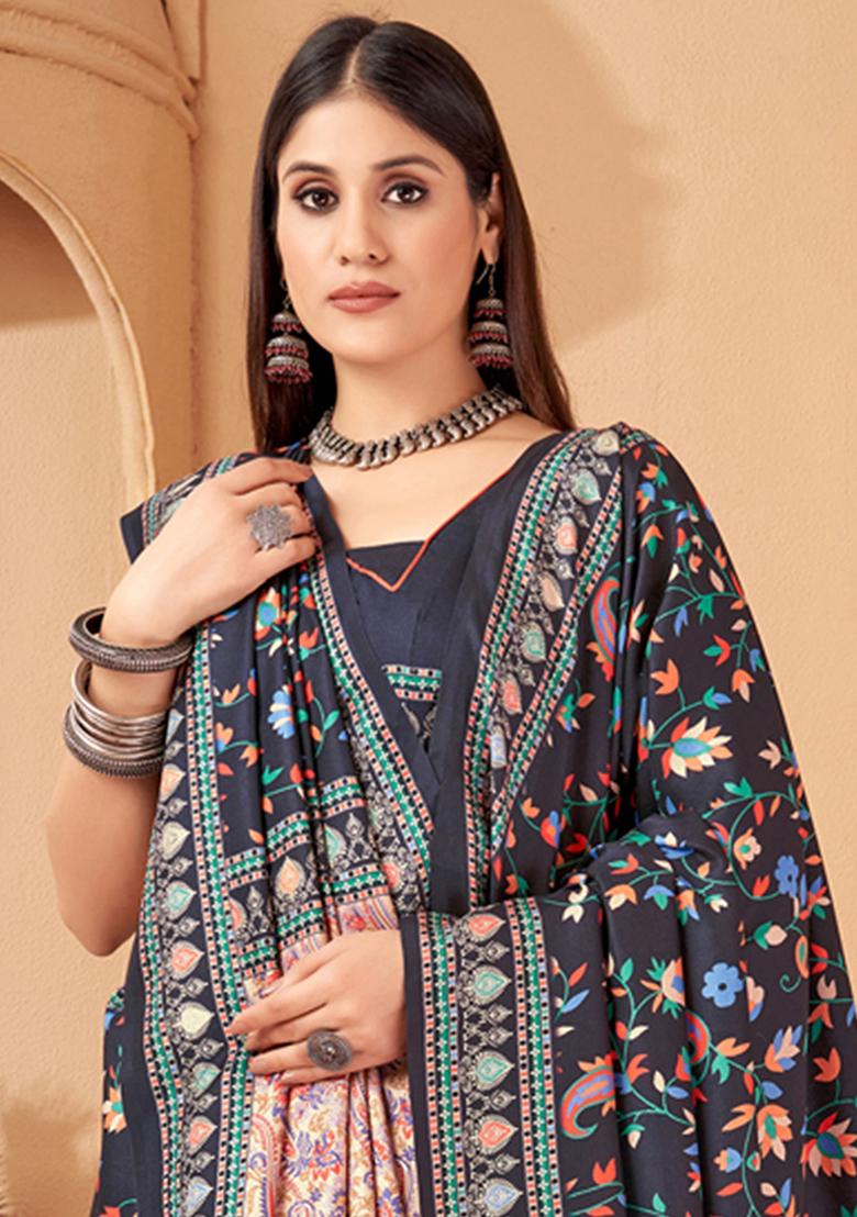Black Digital Print Pashmina Sarees