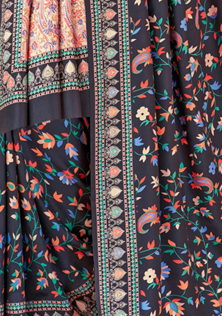 Black Digital Print Pashmina Sarees