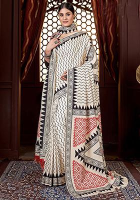 Off White Digital Print Pashmina Sarees