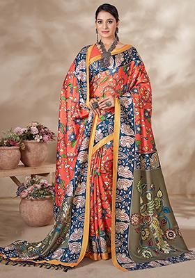 Orange Digital Print Pashmina Sarees