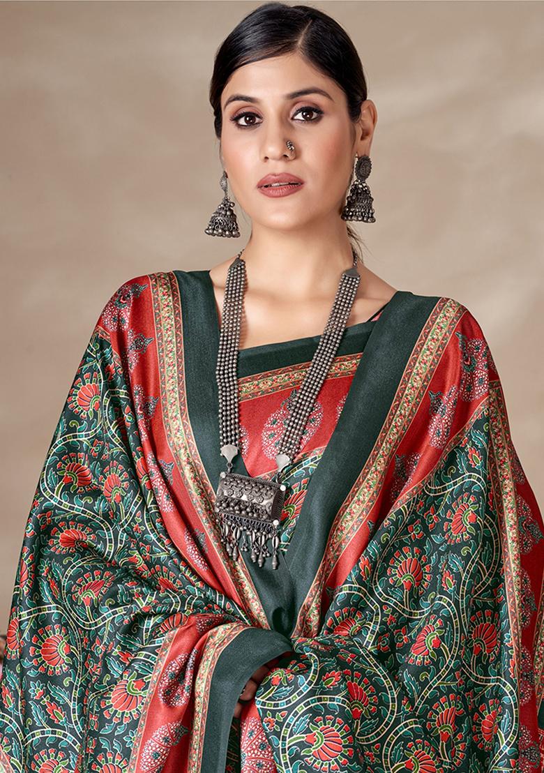 Multicolour Digital Print Pashmina Sarees