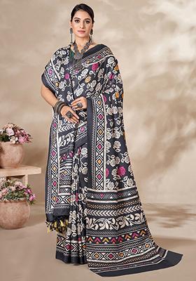 Black Digital Print Pashmina Sarees