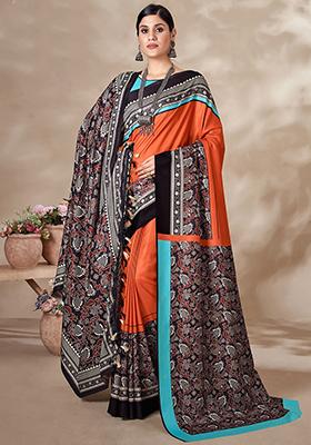 Orange Digital Print Pashmina Sarees