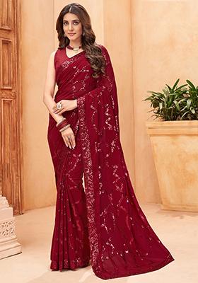 Maroon Sequin Embroidered Georgette Sarees