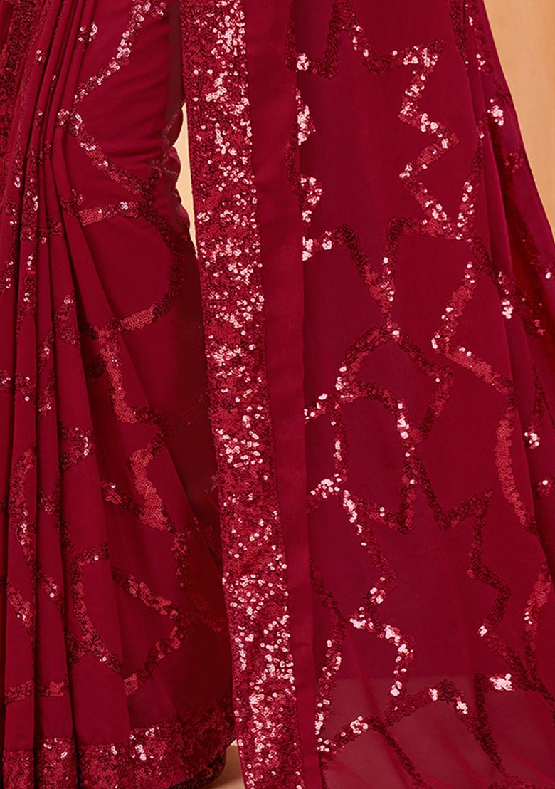 Maroon Sequin Embroidered Georgette Sarees