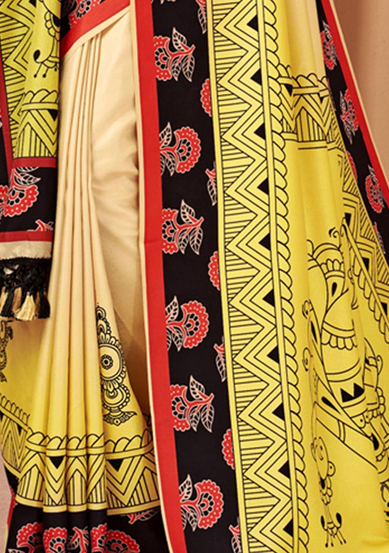 Yellow Digital Print Pashmina Sarees