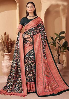 Black Digital Print Pashmina Sarees