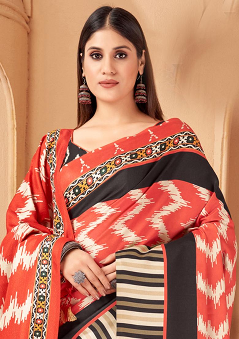 Multicolour Digital Print Pashmina Sarees