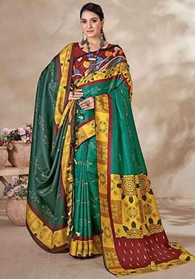 Green Digital Print Pashmina Sarees