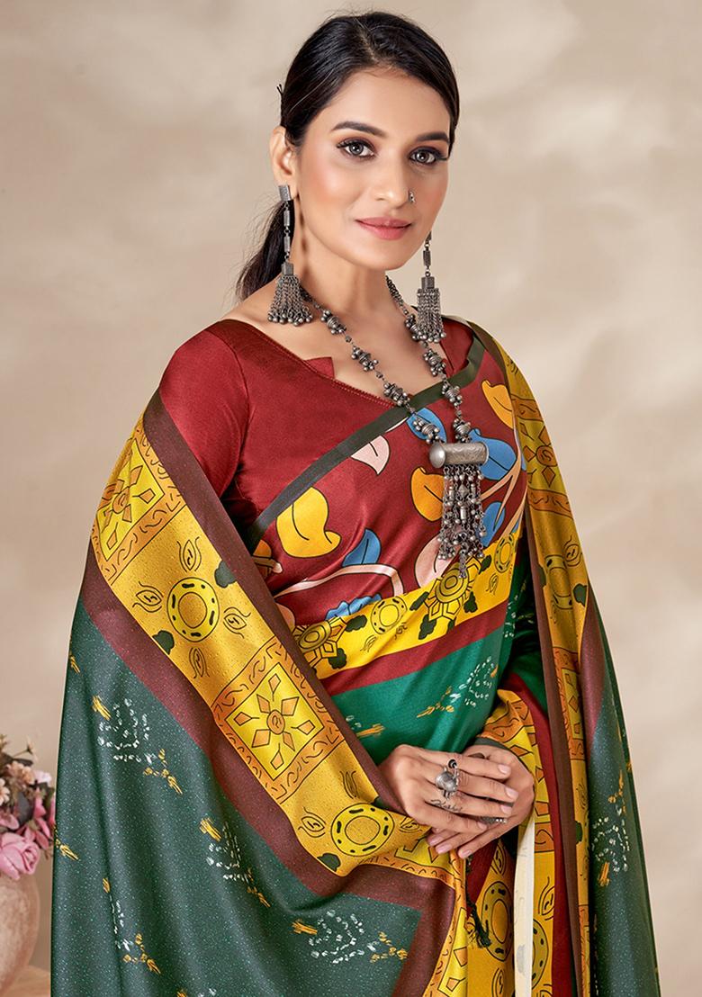 Green Digital Print Pashmina Sarees