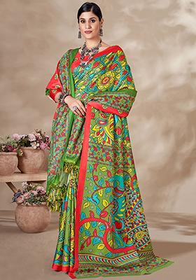 Green Digital Print Pashmina Sarees