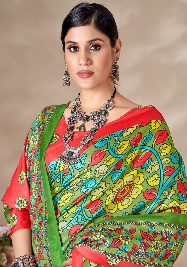 Green Digital Print Pashmina Sarees