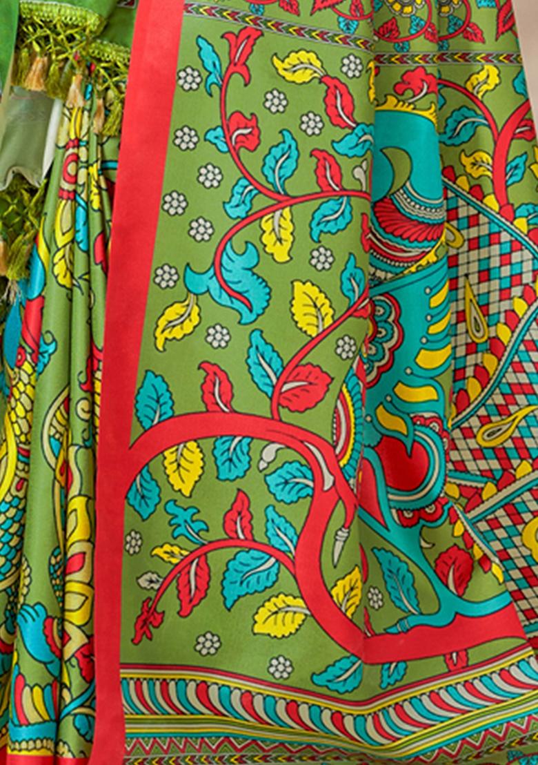 Green Digital Print Pashmina Sarees