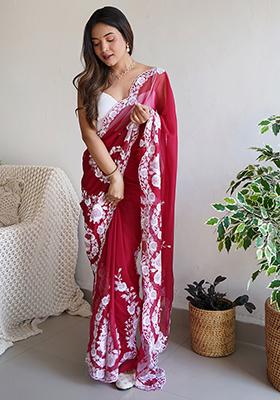 Red Embroidered Organza Sarees