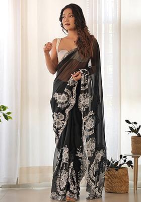 Black Embroidered Organza Sarees