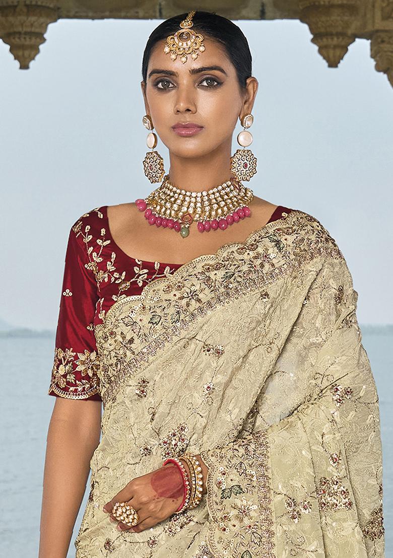 Off White Embroidered Banarasi Silk  Sarees