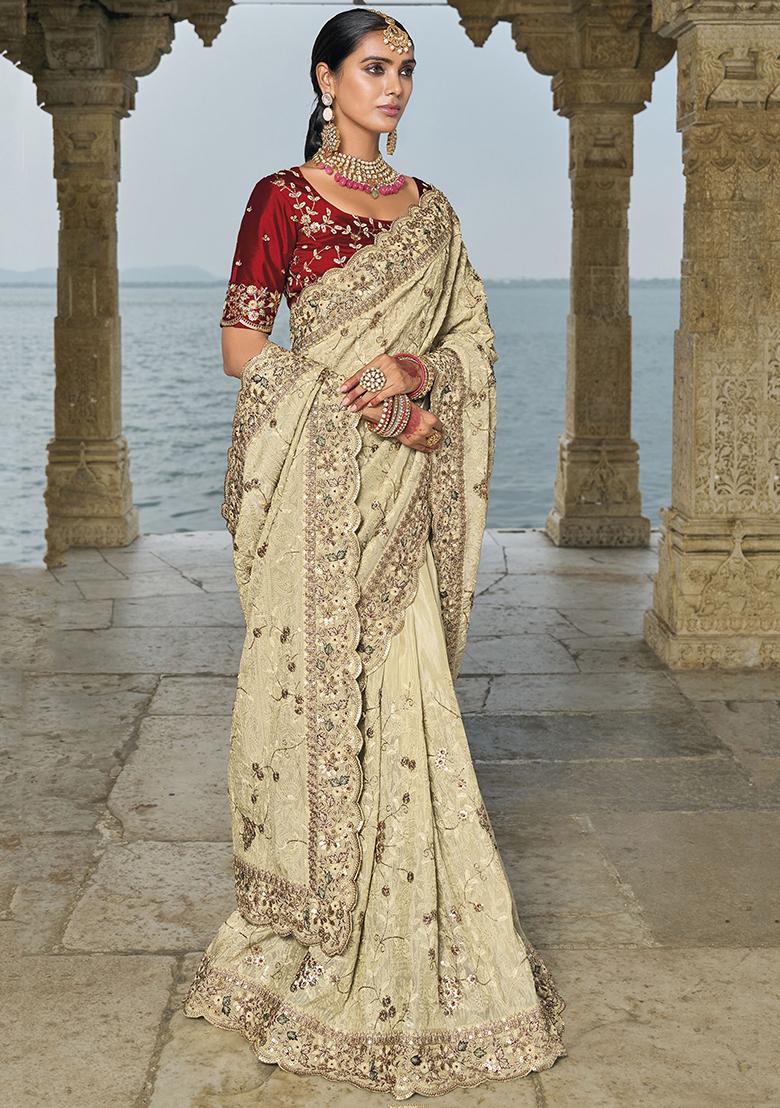 Off White Embroidered Banarasi Silk  Sarees
