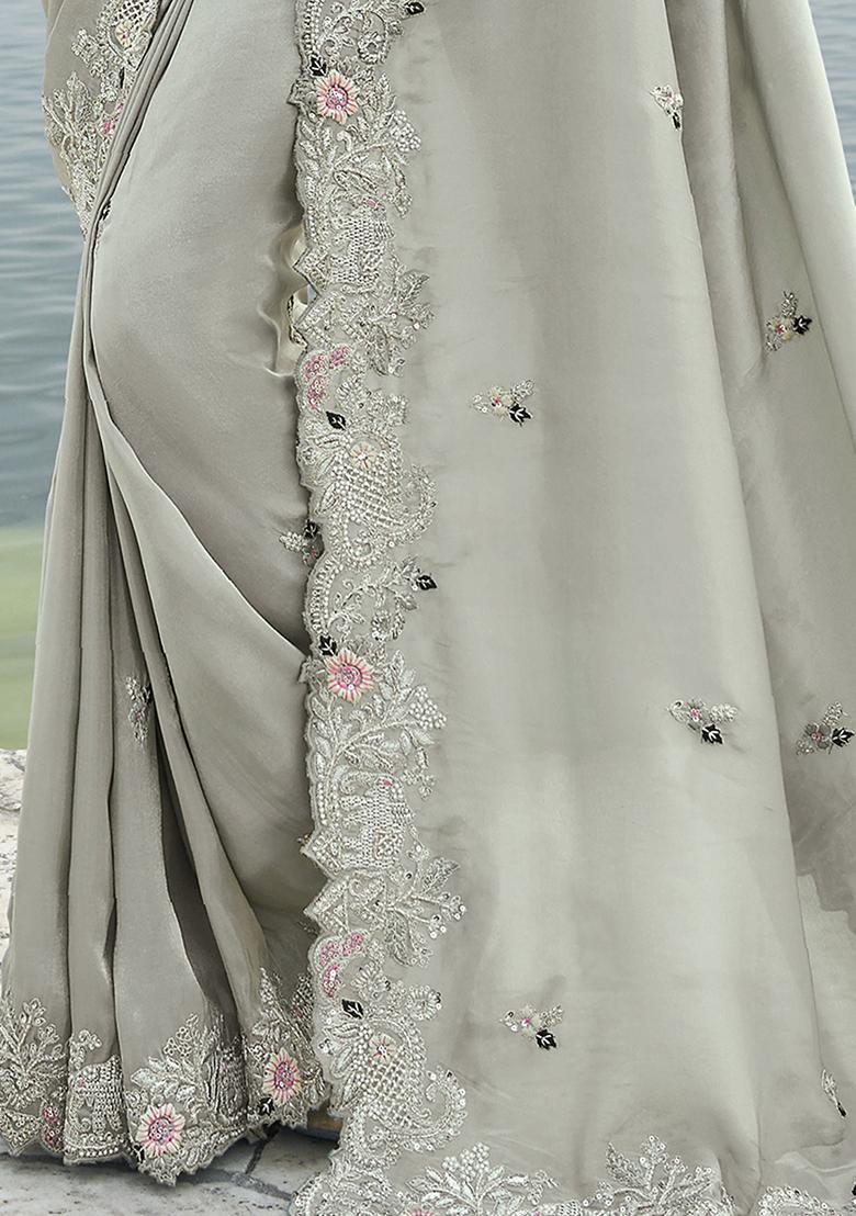 Grey Embroidered Banarasi Silk  Sarees