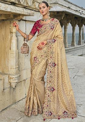 Cream Zarkan KanjiVaram Silk Sarees