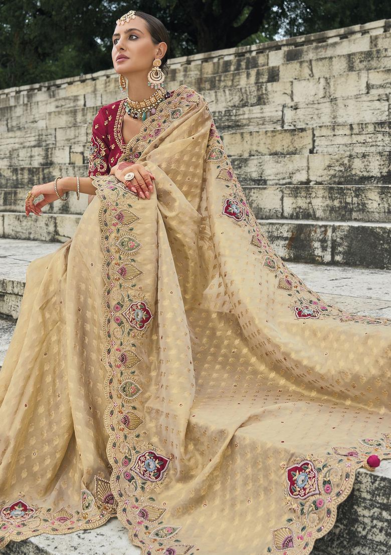 Cream Zarkan KanjiVaram Silk Sarees