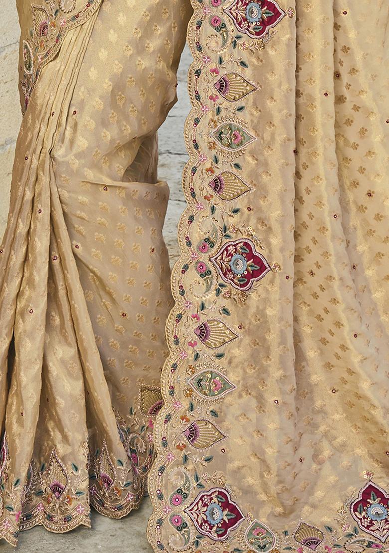 Cream Zarkan KanjiVaram Silk Sarees