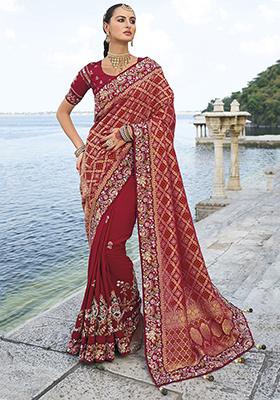 Red Bandhani Print Silk Sarees