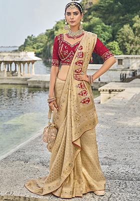 Cream Zari Weaving KanjiVaram Silk Sarees