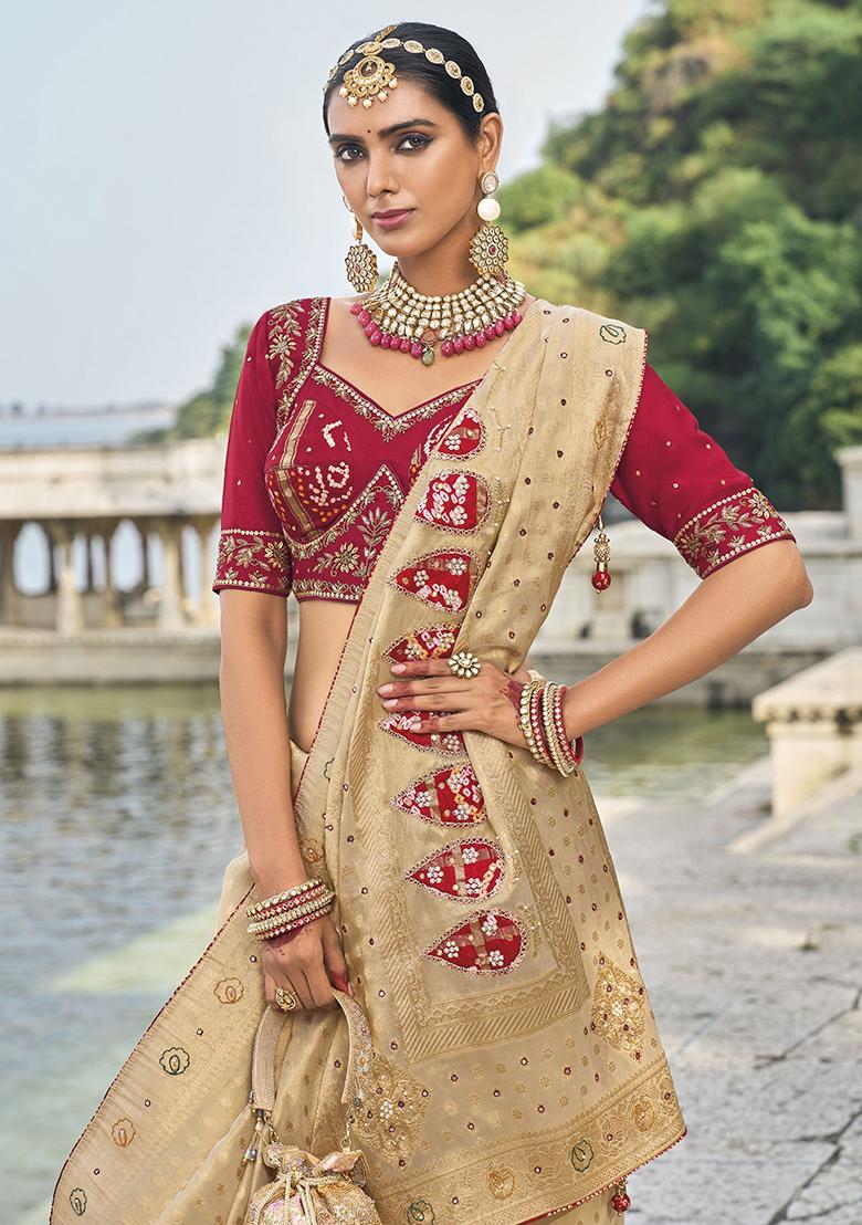 Cream Zari Weaving KanjiVaram Silk Sarees