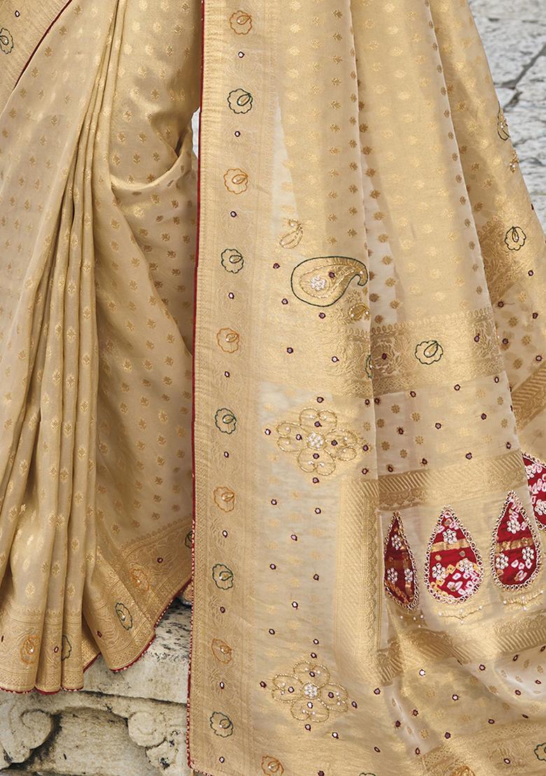 Cream Zari Weaving KanjiVaram Silk Sarees