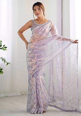 Lavender Sequin Embroidered Net Sarees