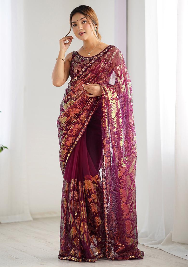 Black Sequin Embroidered Georgette Sarees