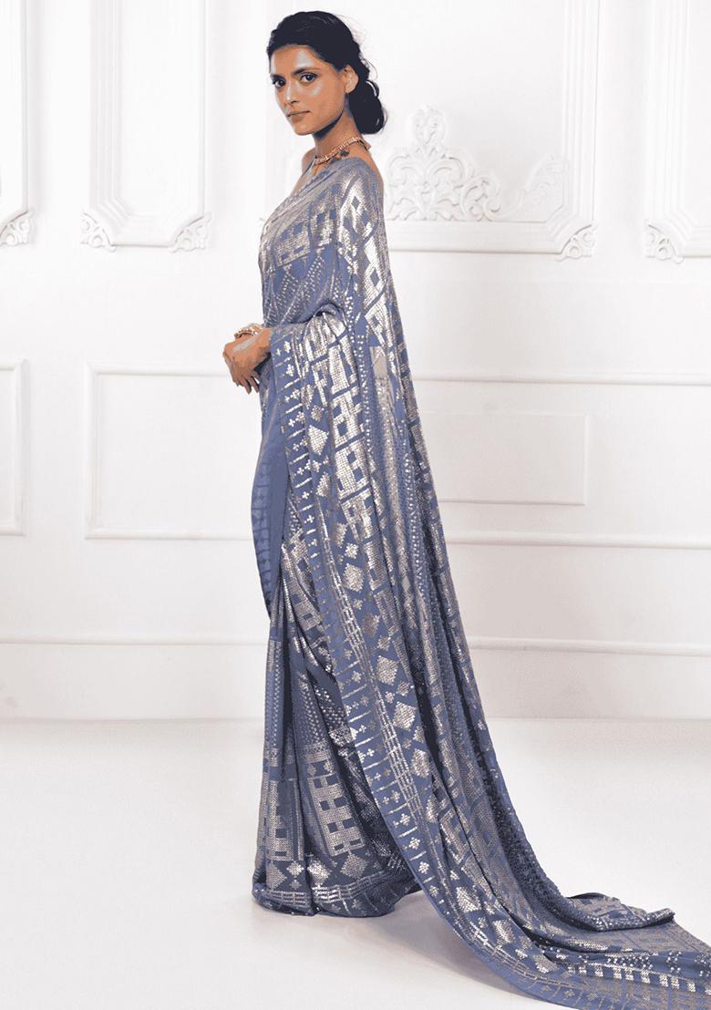 Grey Sequin Embroidered Georgette Sarees