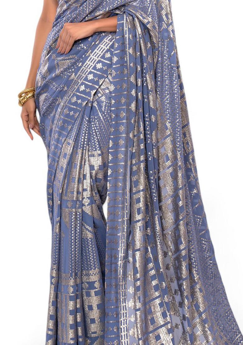 Grey Sequin Embroidered Georgette Sarees