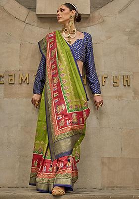 Green Digital Print Silk Sarees