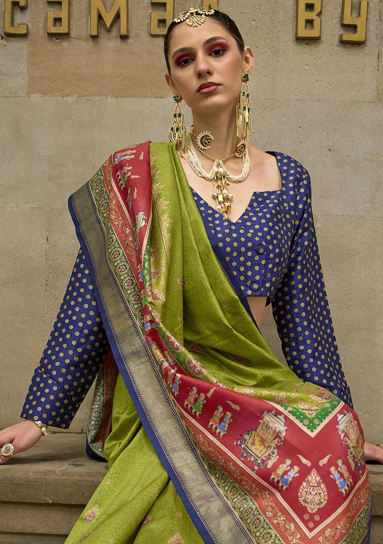 Green Digital Print Silk Sarees