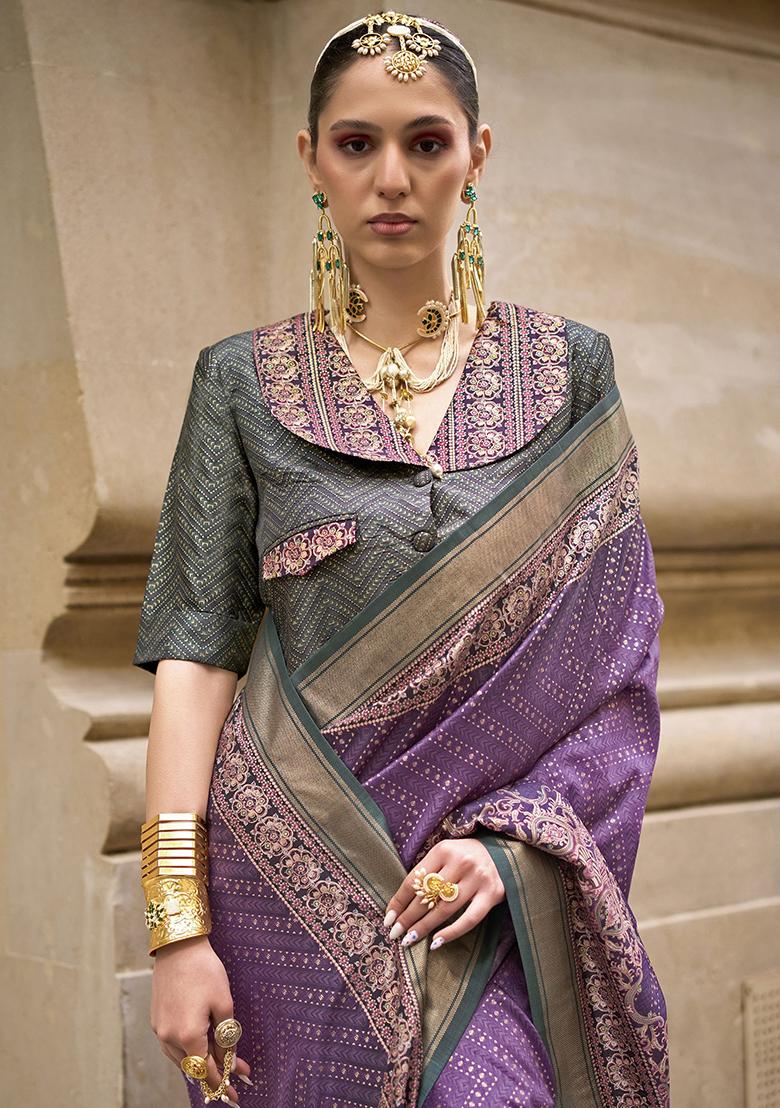 Purple Digital Print Silk Sarees