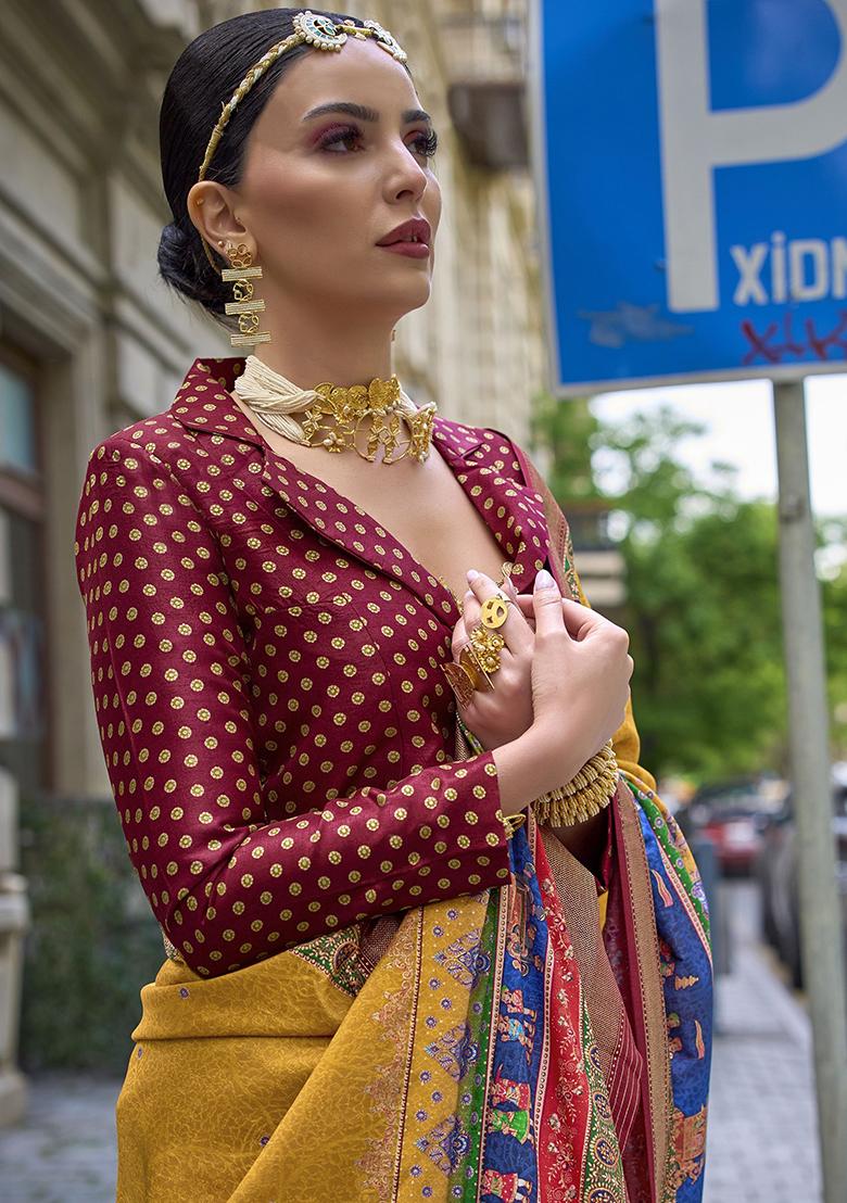 Yellow Digital Print Silk Sarees