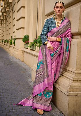 Pink Digital Print Silk Sarees
