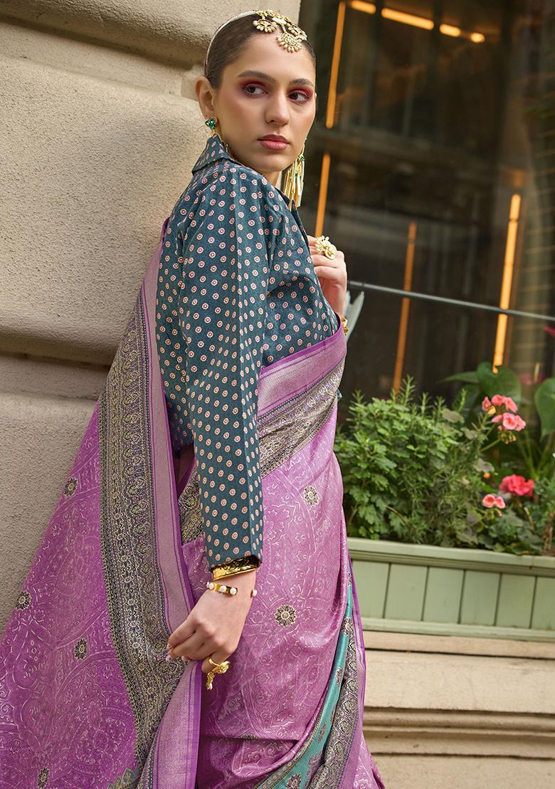 Pink Digital Print Silk Sarees