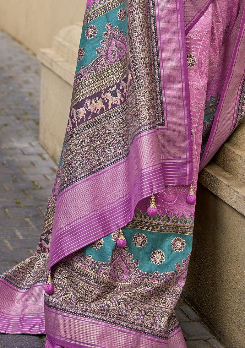 Pink Digital Print Silk Sarees