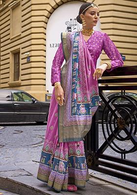 Pink Digital Print Silk Sarees