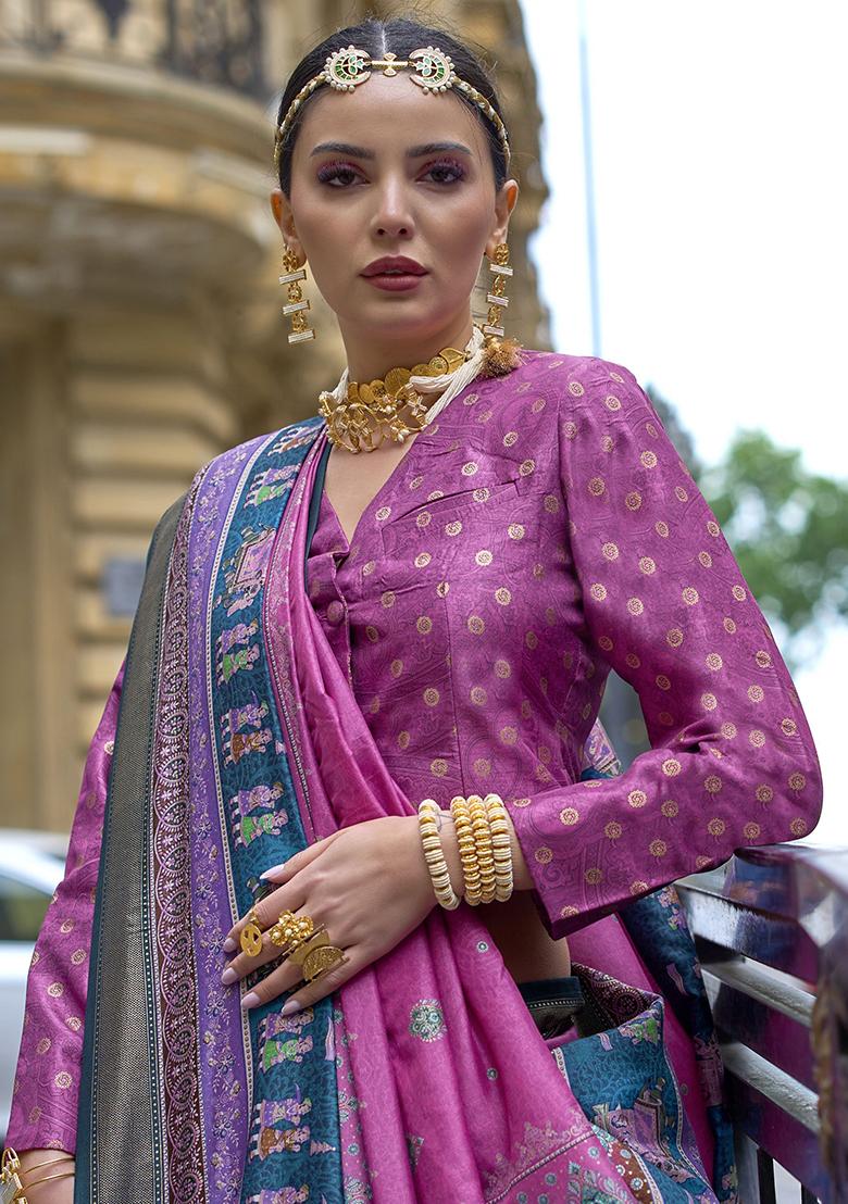 Pink Digital Print Silk Sarees