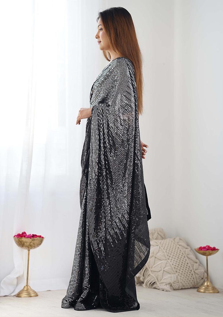 Black Sequin Embroidered Georgette Sarees