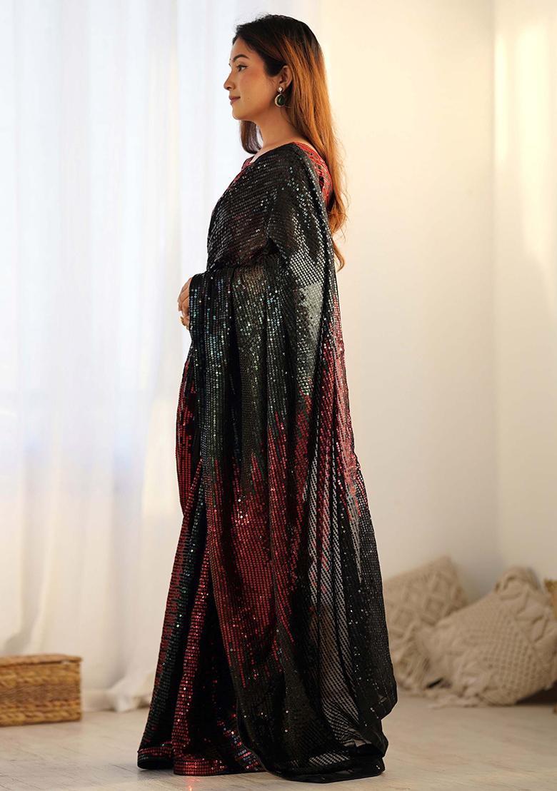 Black Sequin Embroidered Georgette Sarees