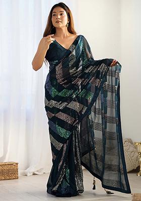 Blue Sequin Embroidered Georgette Sarees