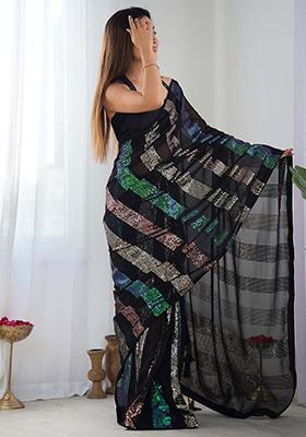Black Sequin Embroidered Georgette Sarees