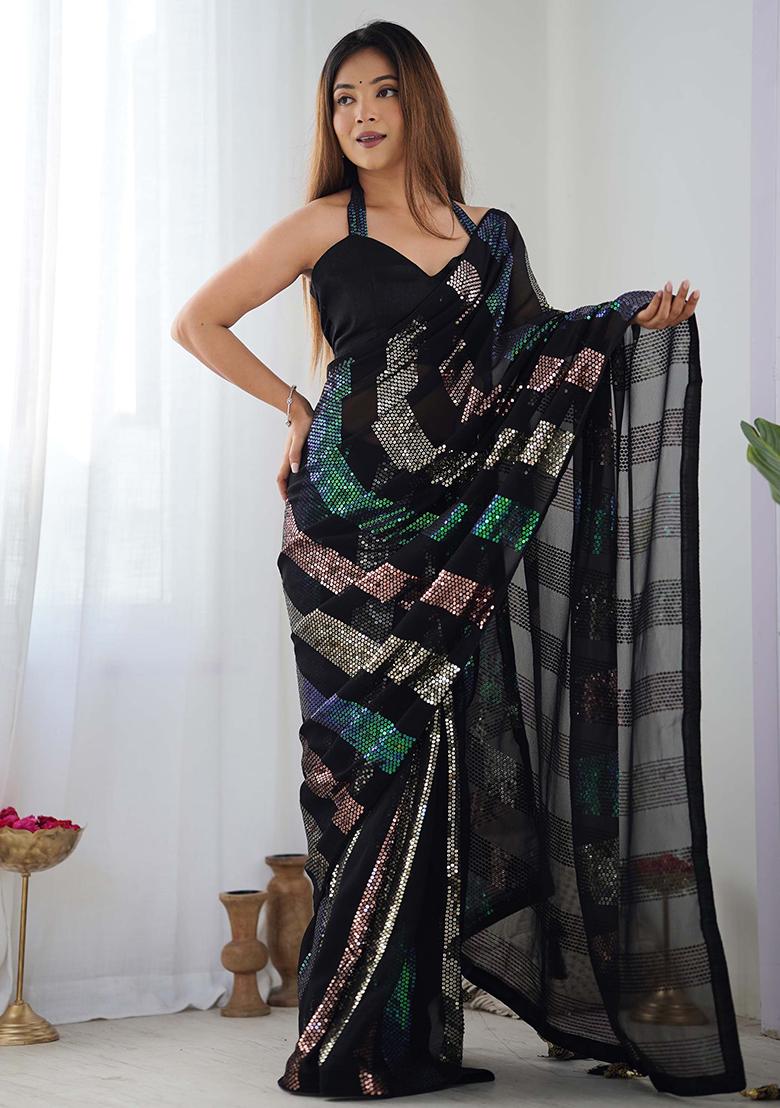 Black Sequin Embroidered Georgette Sarees