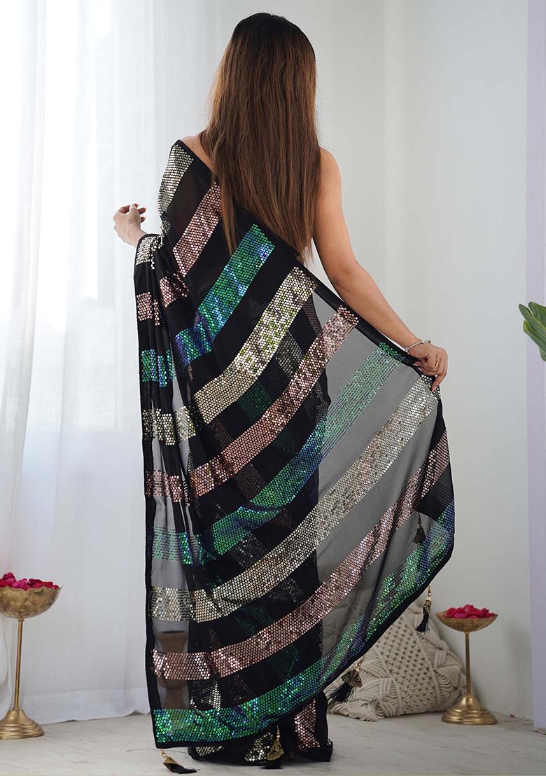 Black Sequin Embroidered Georgette Sarees