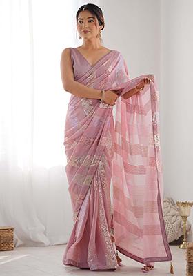 Pink Sequin Embroidered Georgette Sarees
